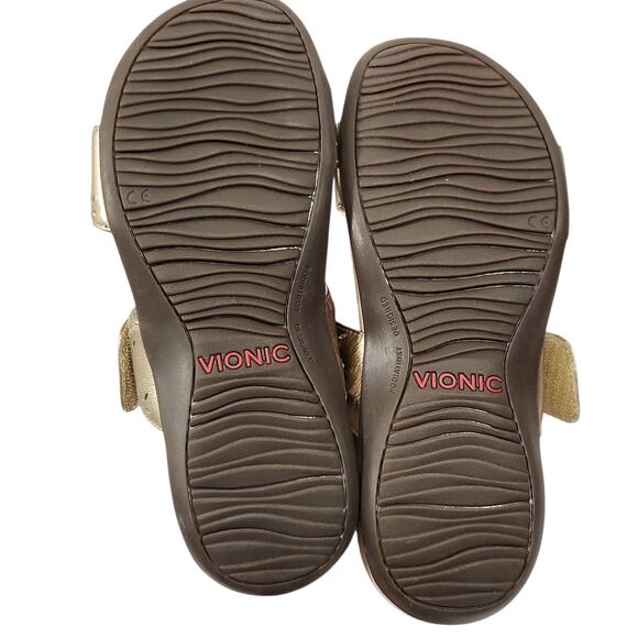 VIONIC WOMENS RANDI GOLD METALLIC LEATHER COMFORT SLIDE SANDALS ADJUSTABLE SZ 6 - Picture 7 of 8